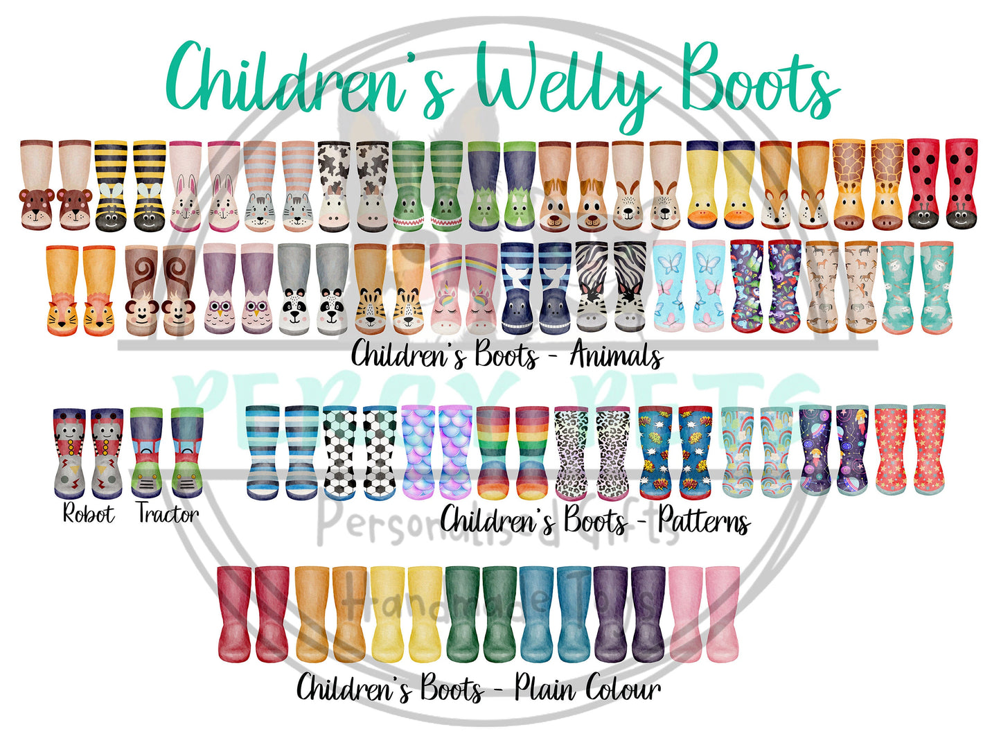 Personalised family couple image with pets welly boots wellies coats dog lead pet bowl