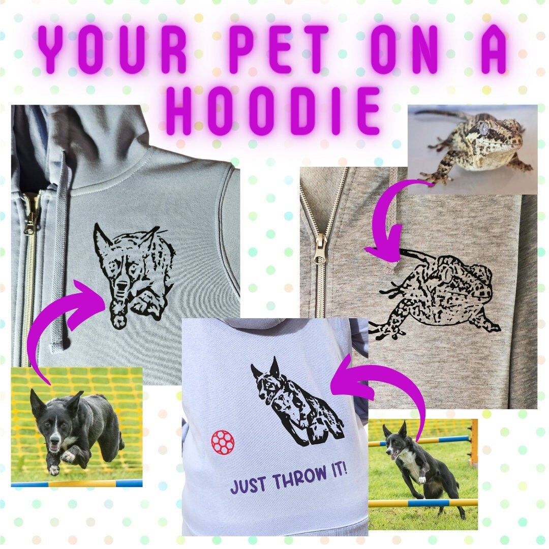 Personalised Pet Portait Hoodies and Tshirts - Custom, dog, cat, horse, rabbit, gecko - Gift for pet owner, dog mum, dog dad.
