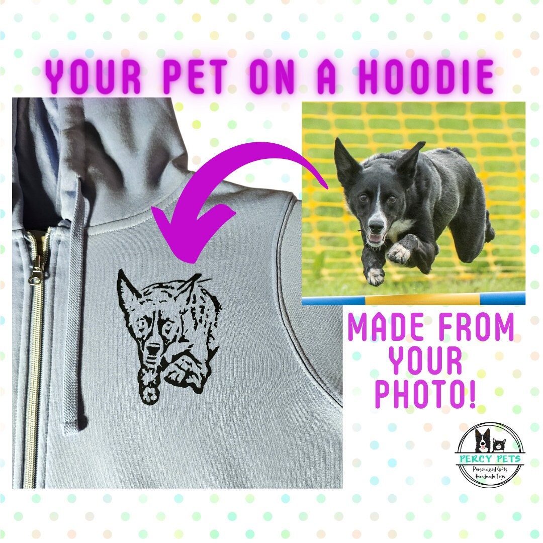 Personalised Pet Portait Hoodies and Tshirts - Custom, dog, cat, horse, rabbit, gecko - Gift for pet owner, dog mum, dog dad.
