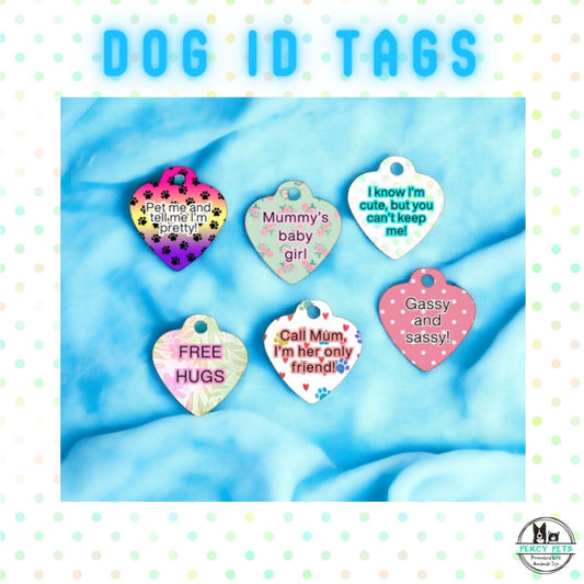 Personalised Colour Dog ID Tags - weather proof, waterproof, fully customisable, meet UK legal requirements, sublimation printed on metal.