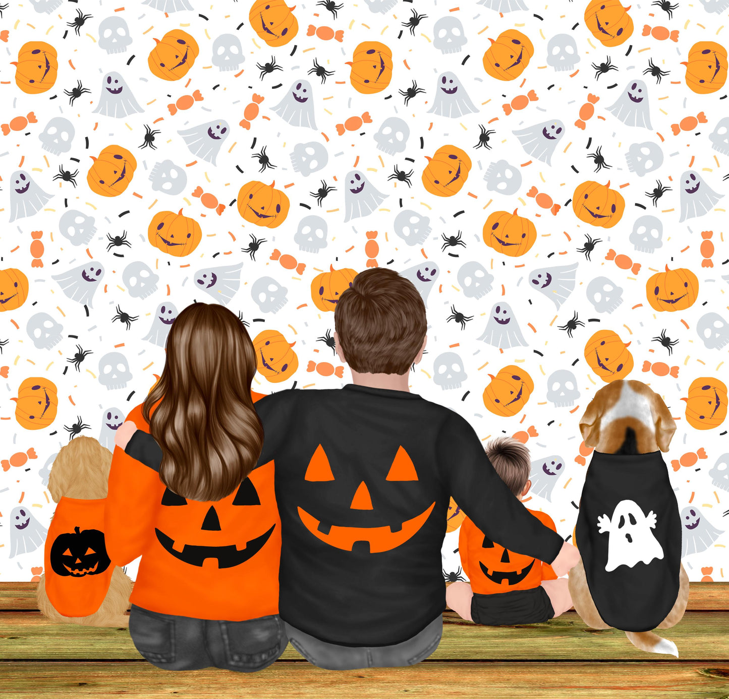 Personalised Halloween family image with children parents adults babies toddler pet toddler