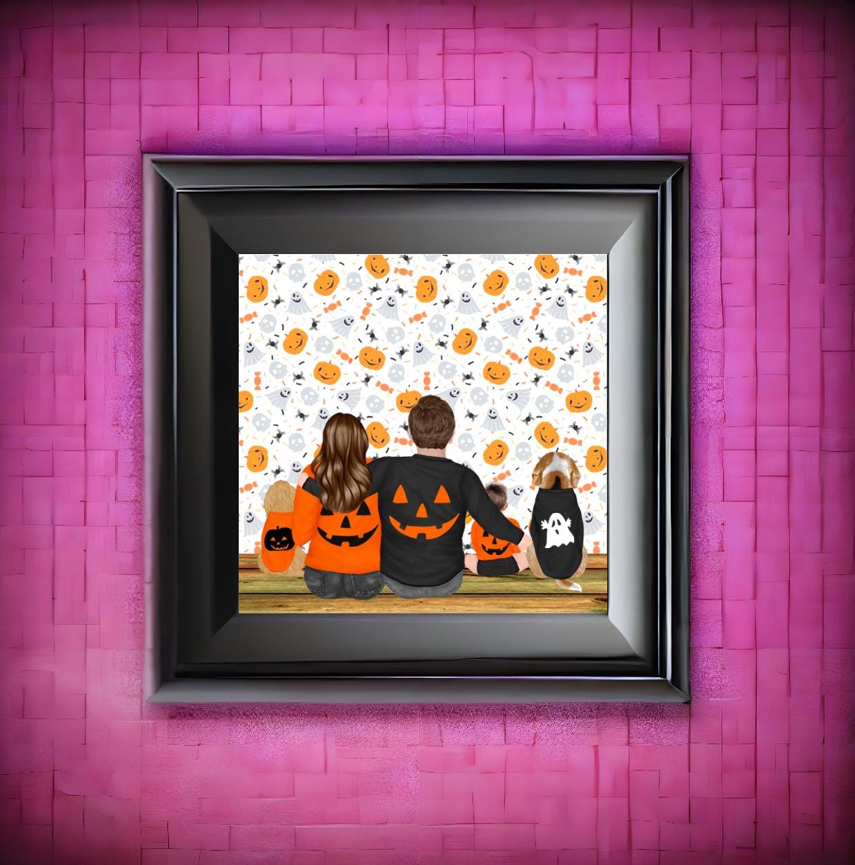 Personalised Halloween family image with children parents adults babies toddler pet toddler