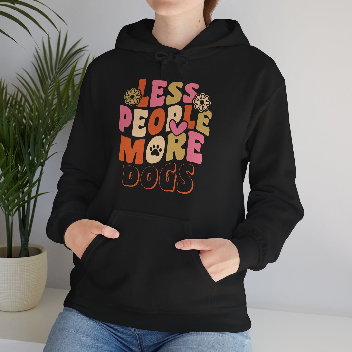 Less People More Dogs Hoodie — Cute Retro Floral Dog Lover Sweatshirt