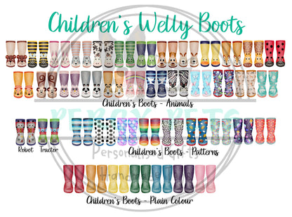 Personalised family couple image with pets welly boots wellies coats dog lead pet bowl