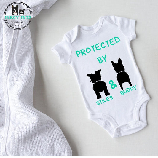 Personalised Baby Grow / Baby Vest with dog or puppy picture and name on. Babygrow, onesie, babygro, bodysuit