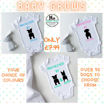 Personalised Baby Grow / Baby Vest with dog or puppy picture and name on. Babygrow, onesie, babygro, bodysuit