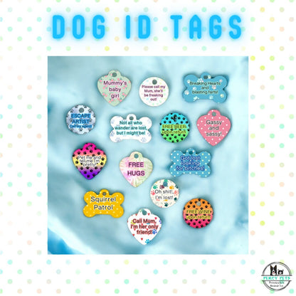 Personalised Colour Dog ID Tags - weather proof, waterproof, fully customisable, meet UK legal requirements, sublimation printed on metal.