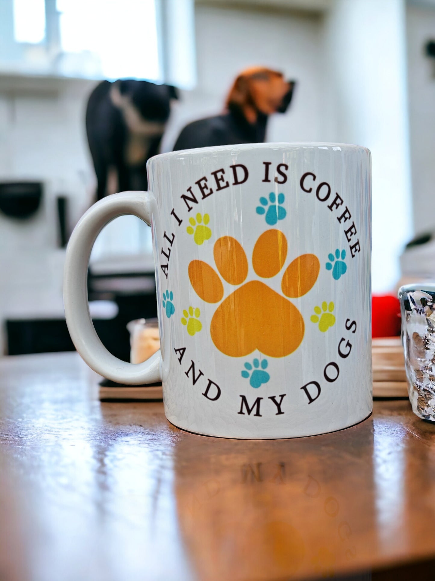 Mug 'All I need is coffee and my dogs', Gift for Dog Dad, Dog lover, Dog Dad, friend, pet lover. Unique, comical comedy present