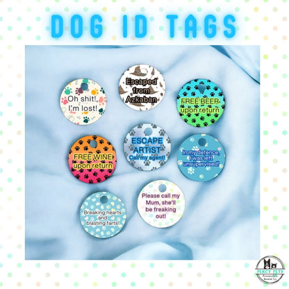 Personalised Colour Dog ID Tags - weather proof, waterproof, fully customisable, meet UK legal requirements, sublimation printed on metal.