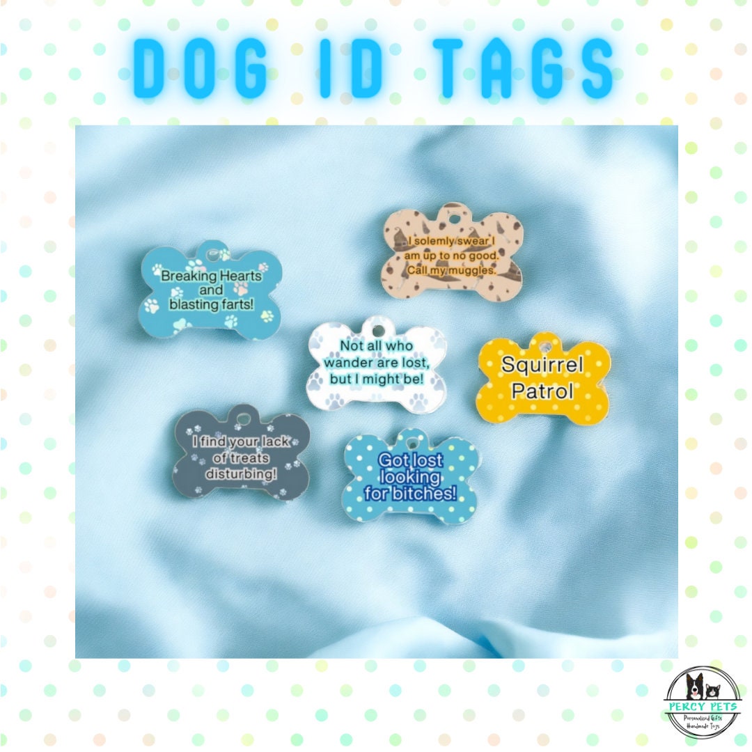 Personalised Colour Dog ID Tags - weather proof, waterproof, fully customisable, meet UK legal requirements, sublimation printed on metal.