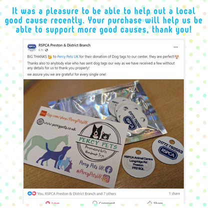 Personalised Colour Dog ID Tags - weather proof, waterproof, fully customisable, meet UK legal requirements, sublimation printed on metal.