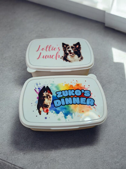 Dog Personalised Lunch Box for your pet, treat box, snack box, customised, pet treat storage, pet food storage, lunchbox, snack tub